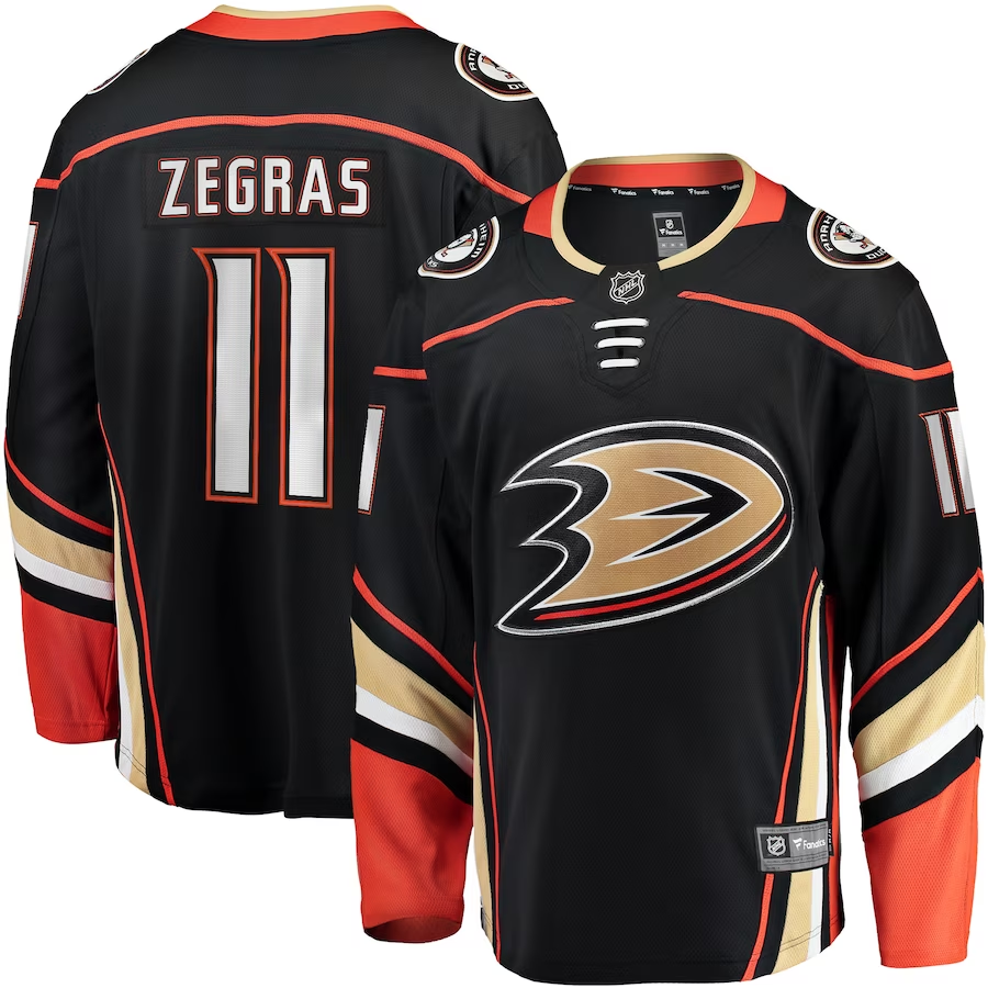Men's Anaheim Ducks Trevor Zegras #11 Black Home Breakaway Jersey